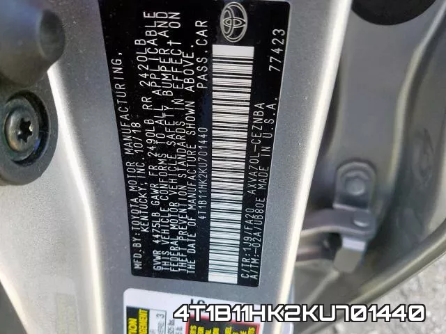 4T1B11HK2KU701440 фото 2