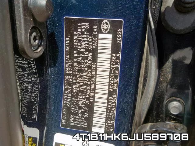 4T1B11HK6JU589708 фото 2