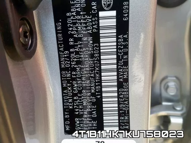 4T1B11HK7KU758023 фото 2