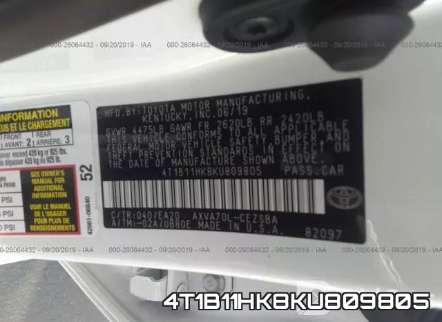 4T1B11HK8KU809805 фото 10