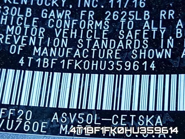 4T1BF1FK0HU359614 фото 2
