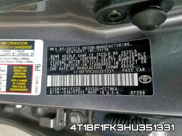 4T1BF1FK3HU351331 фото 2