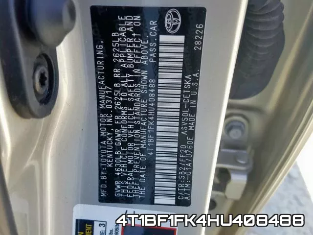 4T1BF1FK4HU408488 фото 2