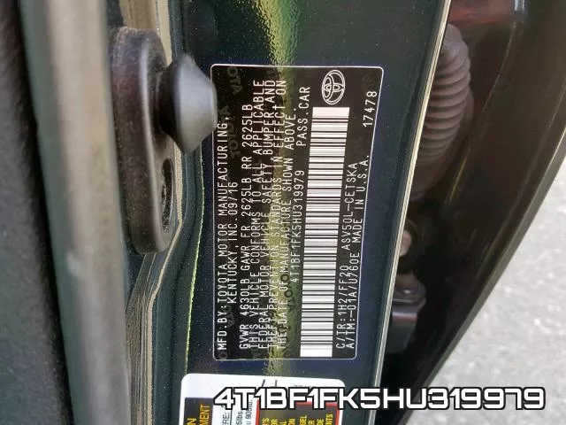 4T1BF1FK5HU319979 фото 2