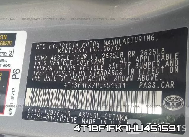 4T1BF1FK7HU451531 фото 10