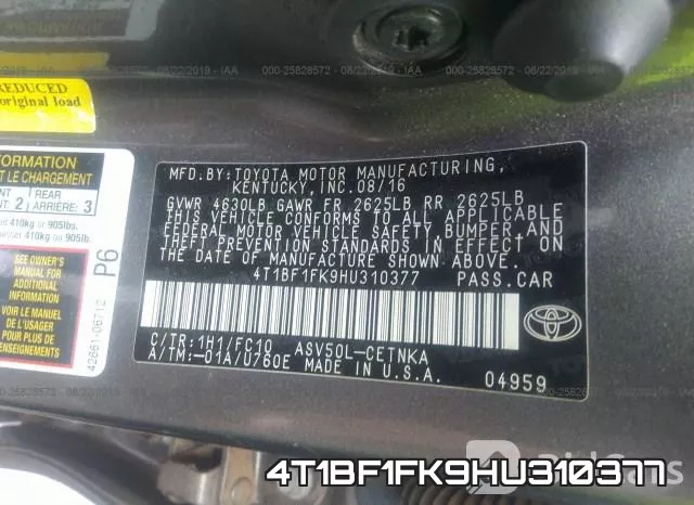 4T1BF1FK9HU310377 фото 10