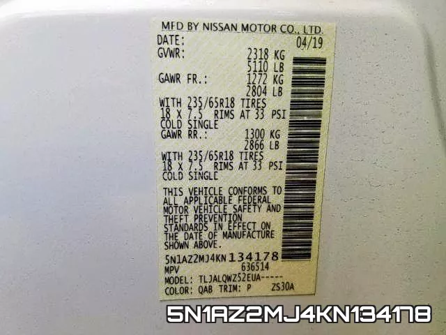 5N1AZ2MJ4KN134178 фото 2