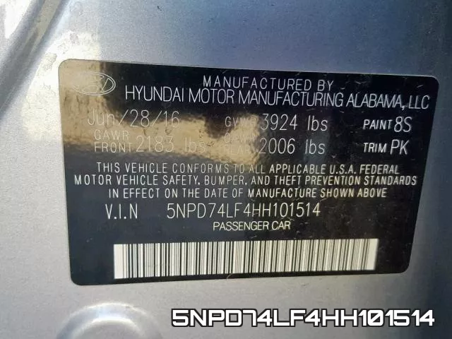 5NPD74LF4HH101514 фото 2