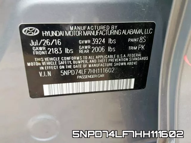 5NPD74LF7HH111602 фото 2