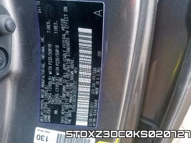 5TDXZ3DC0KS020727 фото 2