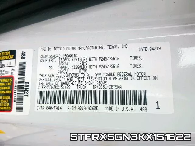 5TFRX5GN3KX151622 фото 2