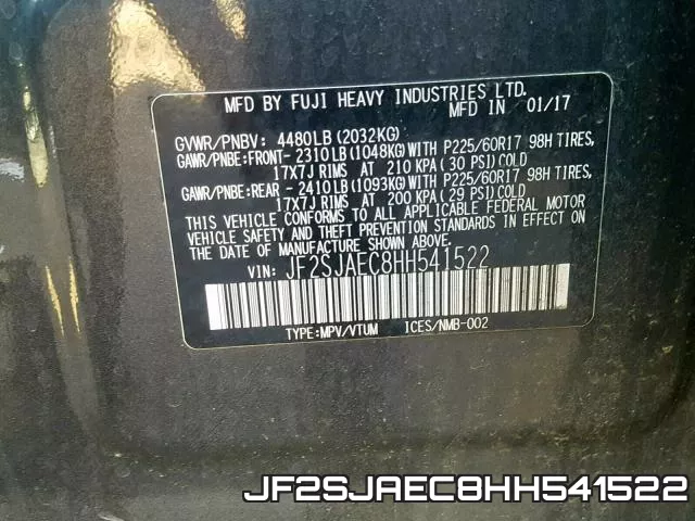 JF2SJAEC8HH541522 фото 2
