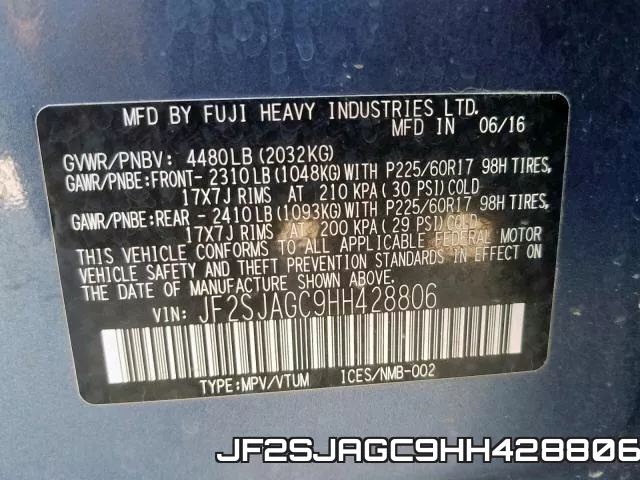 JF2SJAGC9HH428806 фото 2
