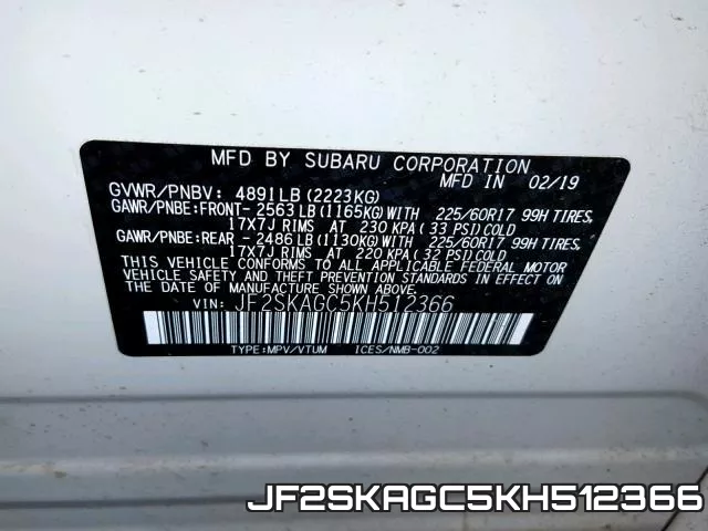 JF2SKAGC5KH512366 фото 2