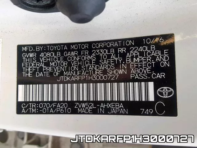 JTDKARFP1H3000727 фото 2