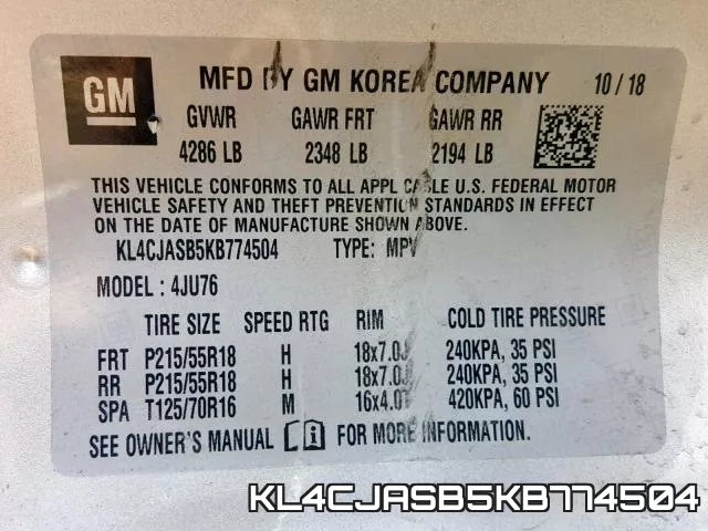 KL4CJASB5KB774504 фото 2
