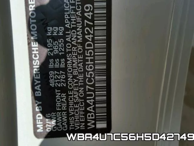 WBA4U7C56H5D42749 фото 2
