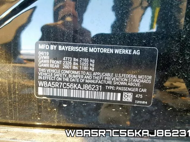WBA5R7C56KAJ86231 фото 2