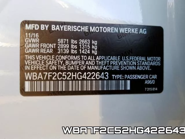 WBA7F2C52HG422643 фото 2