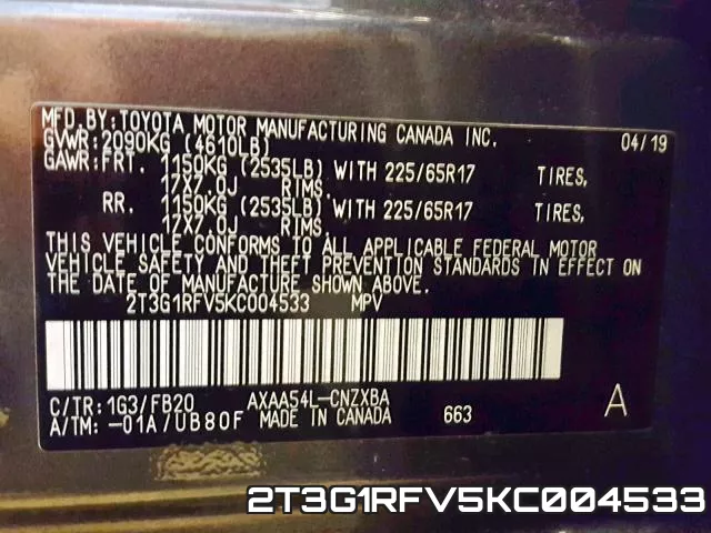 2T3G1RFV5KC004533 фото 2