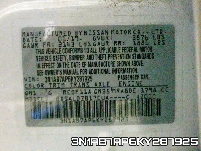 3N1AB7AP6KY287925 фото 2