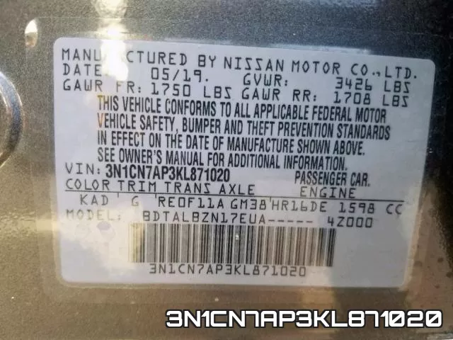 3N1CN7AP3KL871020 фото 2
