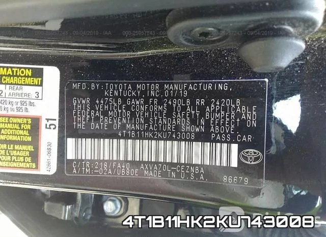 4T1B11HK2KU743008 фото 10