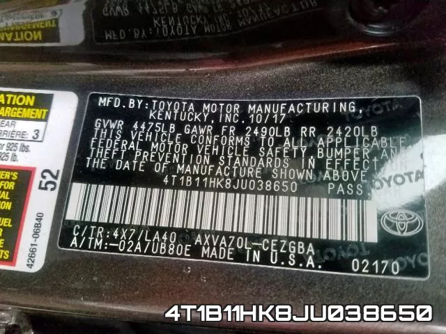 4T1B11HK8JU038650 фото 2