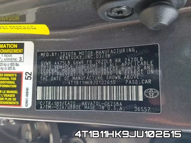 4T1B11HK9JU102615 фото 2