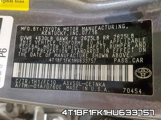 4T1BF1FK1HU633757 фото 2