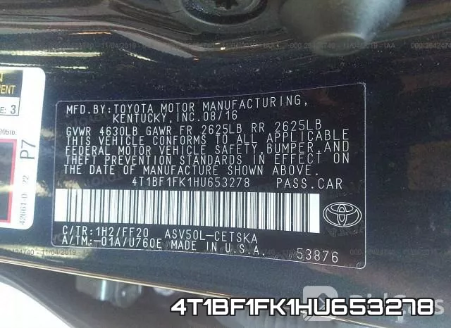 4T1BF1FK1HU653278 фото 10
