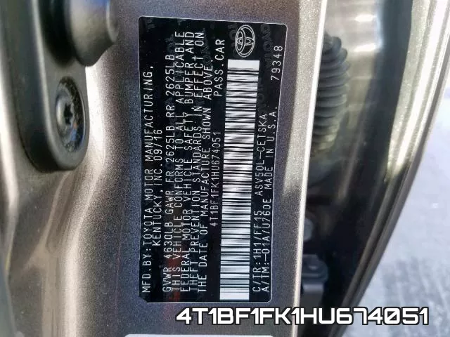 4T1BF1FK1HU674051 фото 2