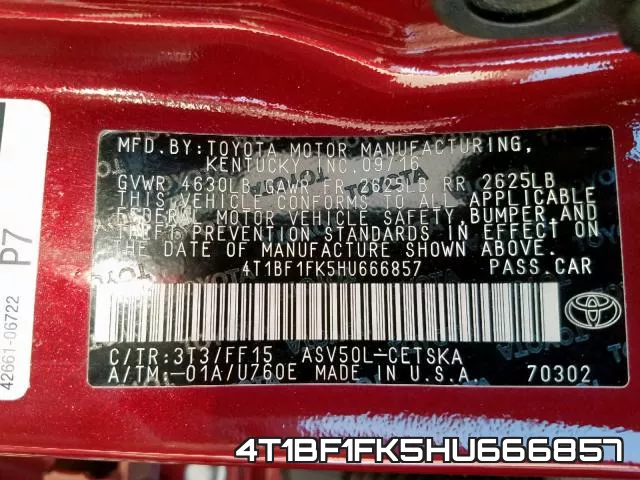 4T1BF1FK5HU666857 фото 2