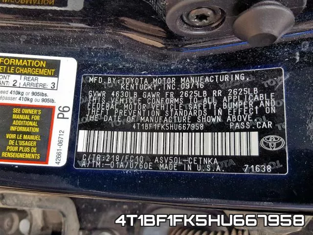 4T1BF1FK5HU667958 фото 2