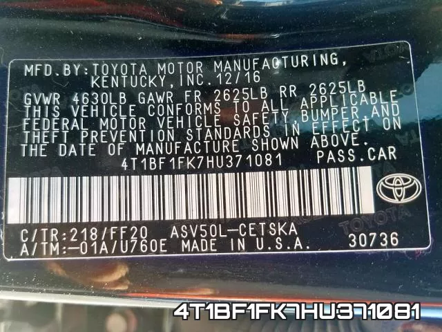 4T1BF1FK7HU371081 фото 2
