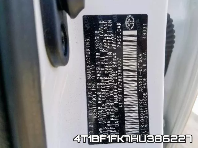 4T1BF1FK7HU386227 фото 2