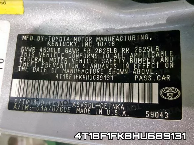 4T1BF1FK8HU689131 фото 2