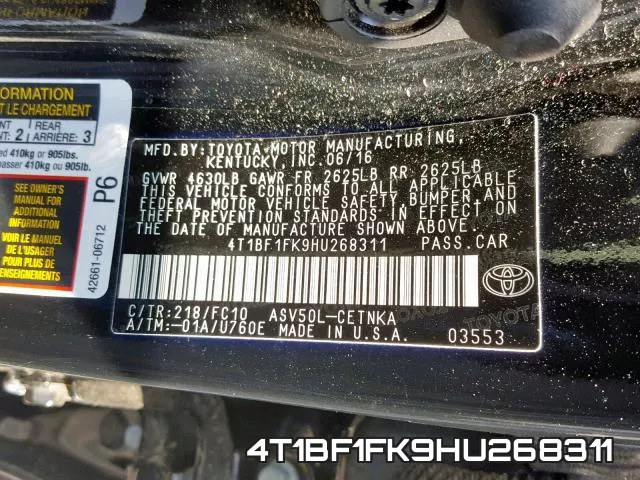 4T1BF1FK9HU268311 фото 2