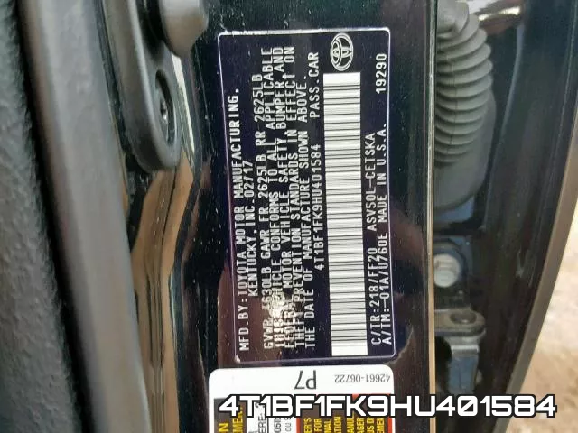 4T1BF1FK9HU401584 фото 2