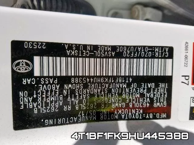 4T1BF1FK9HU445388 фото 2