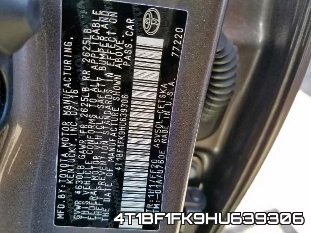 4T1BF1FK9HU639306 фото 2
