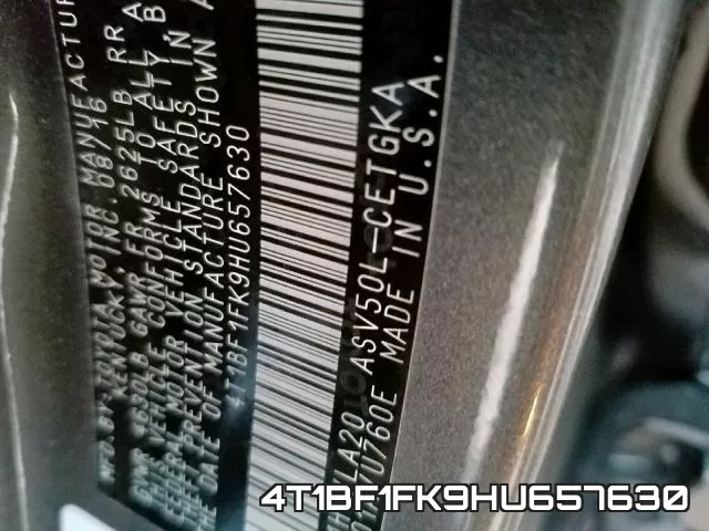 4T1BF1FK9HU657630 фото 2