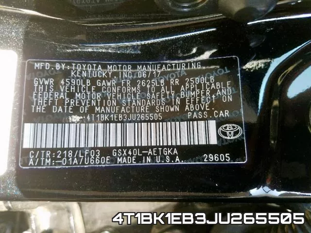 4T1BK1EB3JU265505 фото 2