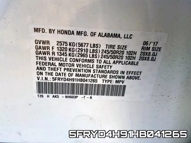 5FRYD4H91HB041265 фото 2