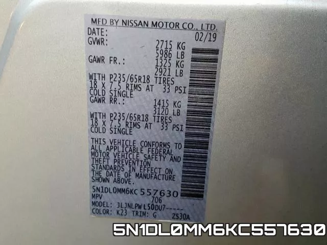 5N1DL0MM6KC557630 фото 2