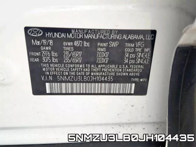 5NMZU3LB0JH104435 фото 2