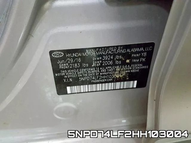 5NPD74LF2HH103004 фото 2