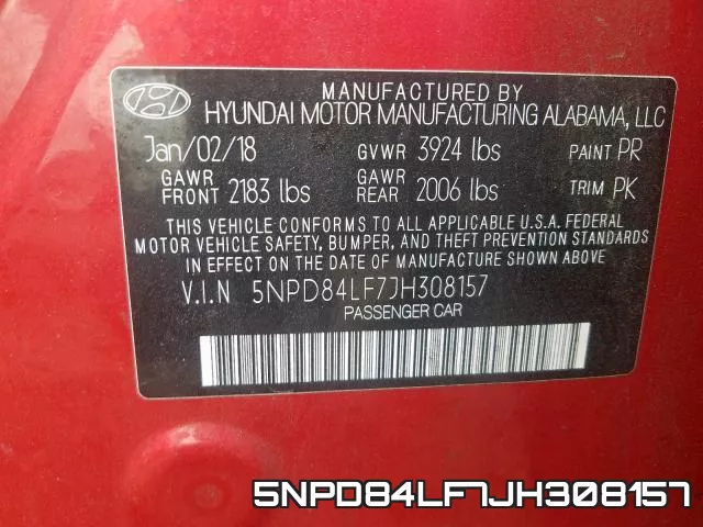 5NPD84LF7JH308157 фото 2