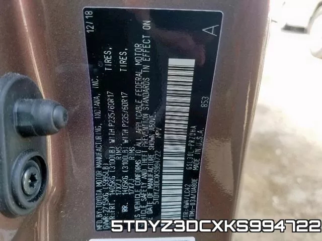 5TDYZ3DCXKS994722 фото 2