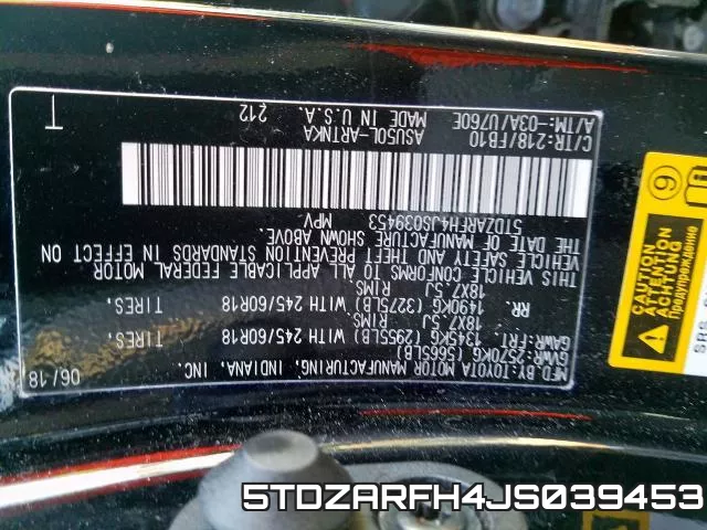 5TDZARFH4JS039453 фото 2